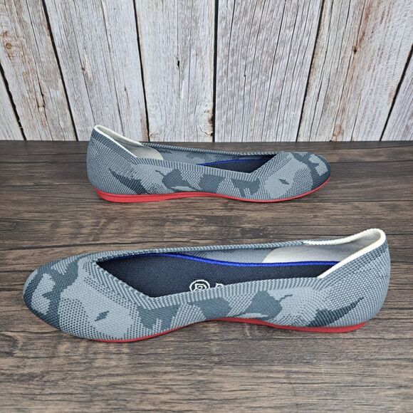 Rothy Rothy’s The Round Toe Retired Gray Camo Ballet Flats Women\'s Sz 7.5 Red Bottoms